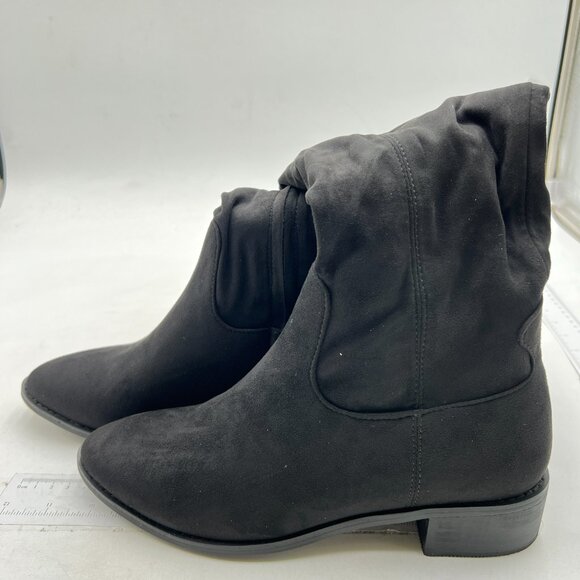 Black Women Almond Toe Knee High Boots with Partial Zipper Stretchy Long Boot - Picture 4 of 7